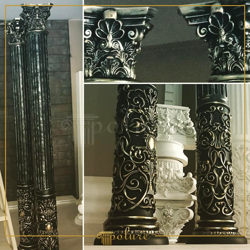 Coloane decorative negre cu finisaj auriu și motive în relief