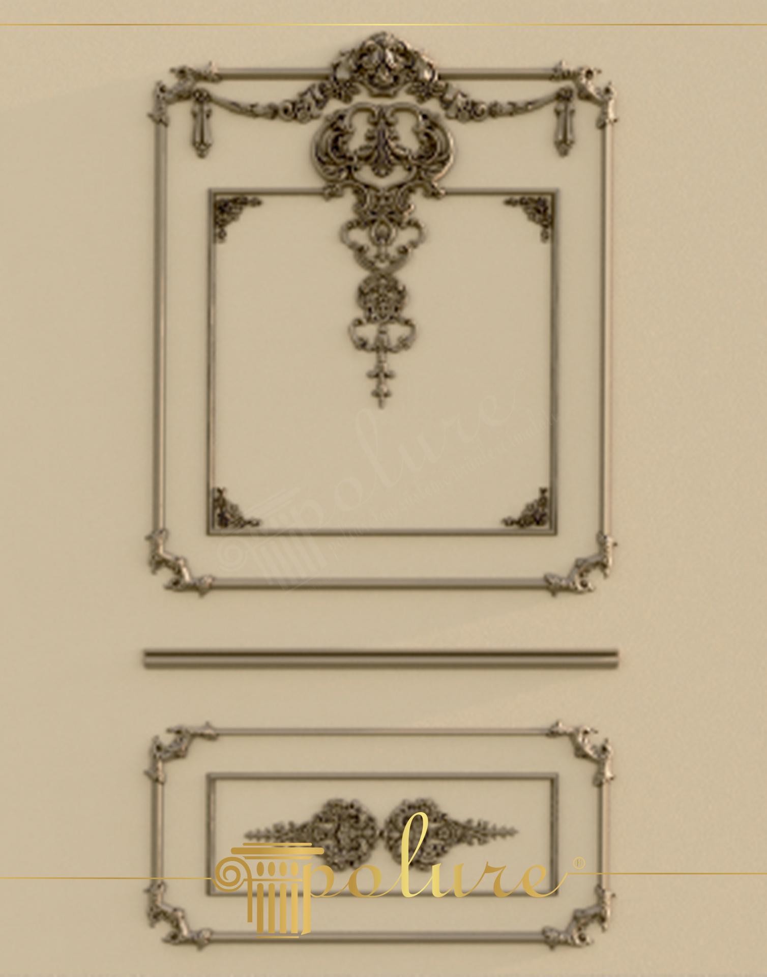 Două panouri decorative din poliuretan cu ghirlandă festonată și rozete pe fond bej