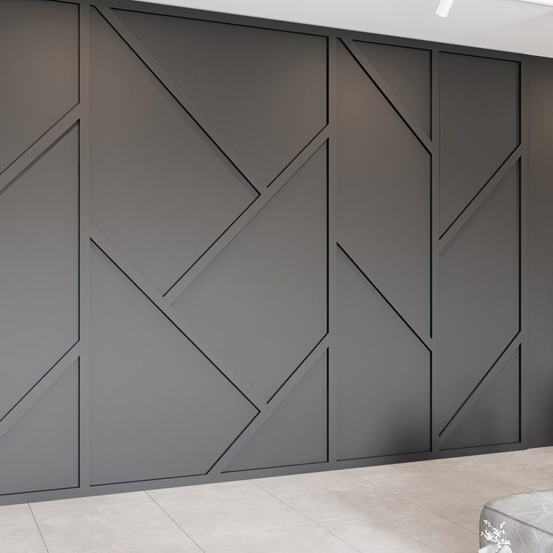 Perete gri antracit cu profile geometrice diagonale din poliuretan