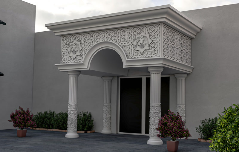 Portic decorativ cu panou traforat si coloane ornamentate