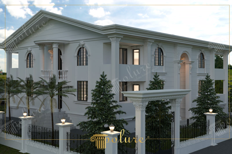 Vila clasica alba cu portic cu coloane si fronton