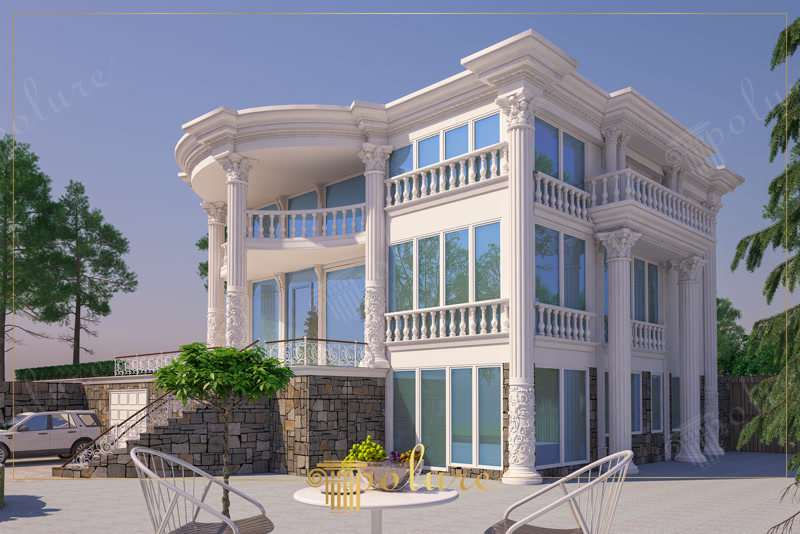 Vilă neoclasică cu balcon curbat și coloane corintice