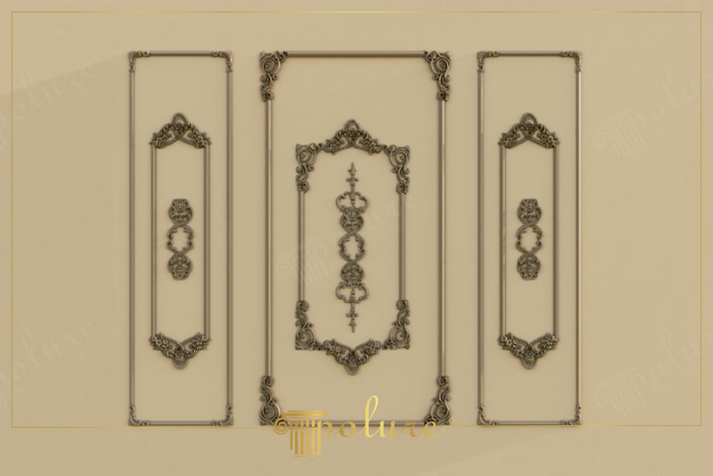 Perete crem cu aplice decorative în relief bronz din poliuretan