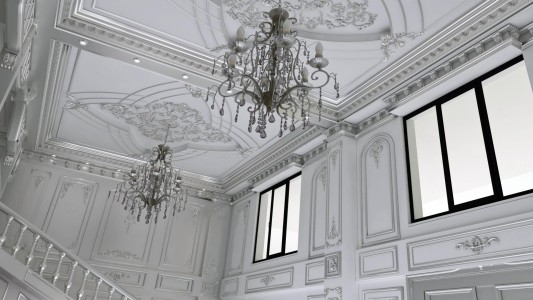 Gümüş Vurgulu Neoklasik Ofis ve İşyeri Tavan Tasarımı