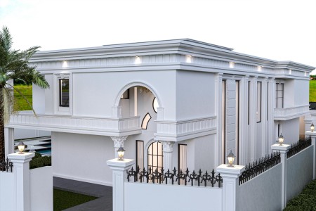 Neoklasik Beyaz Villa Cephesinde Modern Poliüretan Dokunuşlar