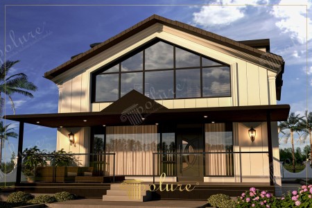 Üçgen Formlu Modern Villa Dış Cephe ve Dikey Panel Tasarımı