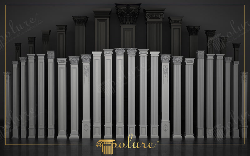 Colecție de pilaștri canelați din poliuretan pe fundal de studio
