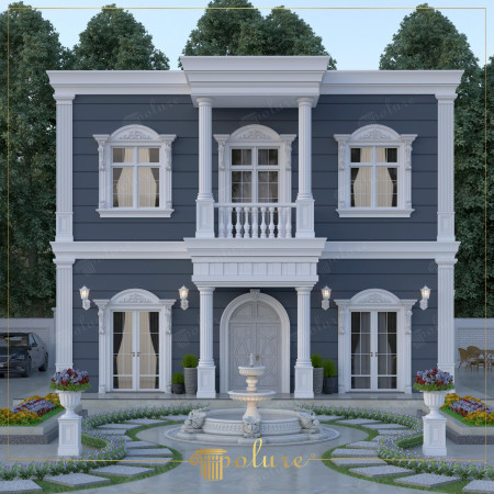 Modern Neoklasik Villa Cephesinde Beyaz ve Antrasit Kontrastı