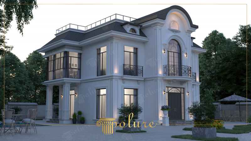 Vilă cu turn în boltă și verandă vitrată laterală