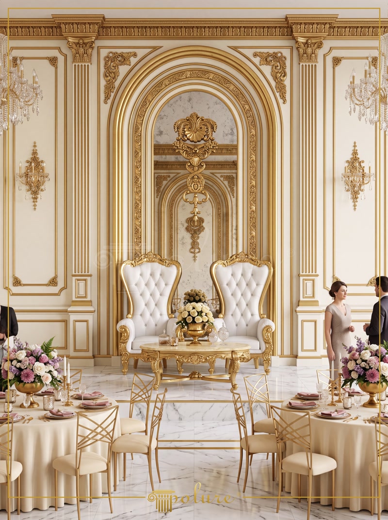 Salon de recepție cu nișă-oglindă și cartușe aurite