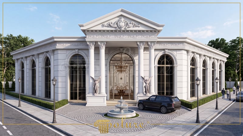 Fatada clasica cu fronton si coloane pentru vila la Tokat