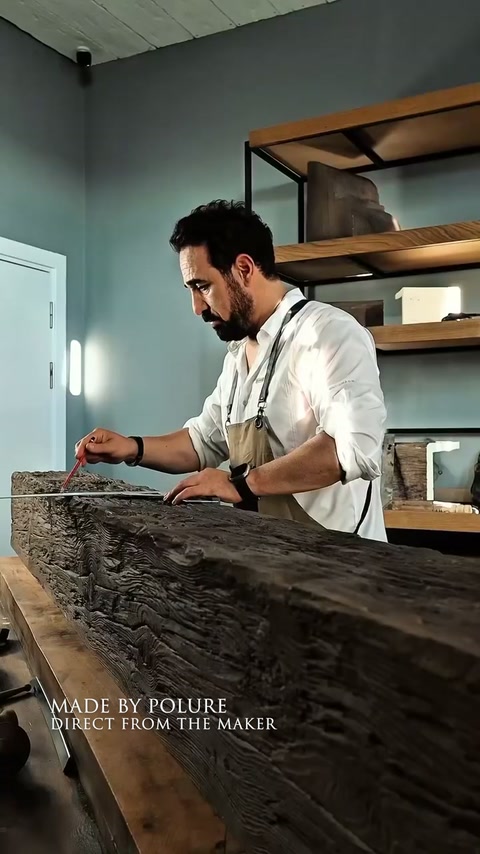 Aplicarea manuală a finisajului pe relieful unei grinzi decorative.