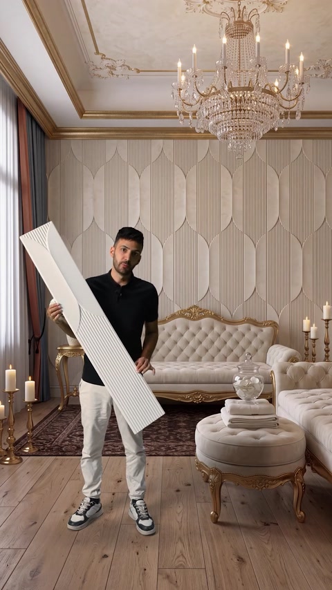 Un profil decorativ lung este prezentat înaintea configurării peretelui.