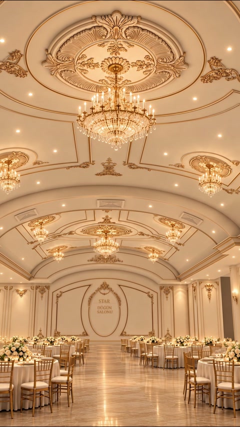 Salon grandios cu medalioane, candelabre și panouri murale