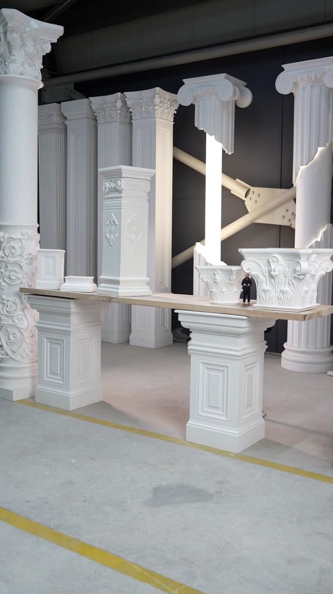 Scara machetei este ilustrată între capiteluri și console decorative supradimensionate.
