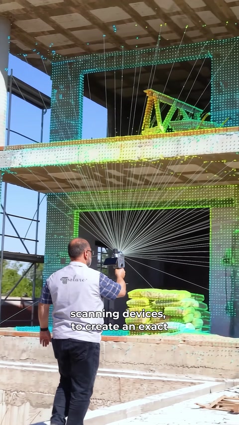 Norul de puncte acoperă intrarea și structura balconului vilei.