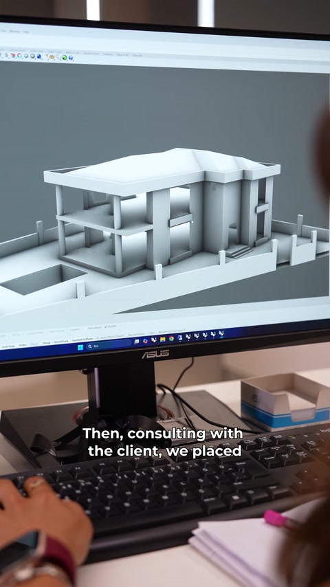 Volumul digital evidențiază balcoanele și configurația structurală a vilei.