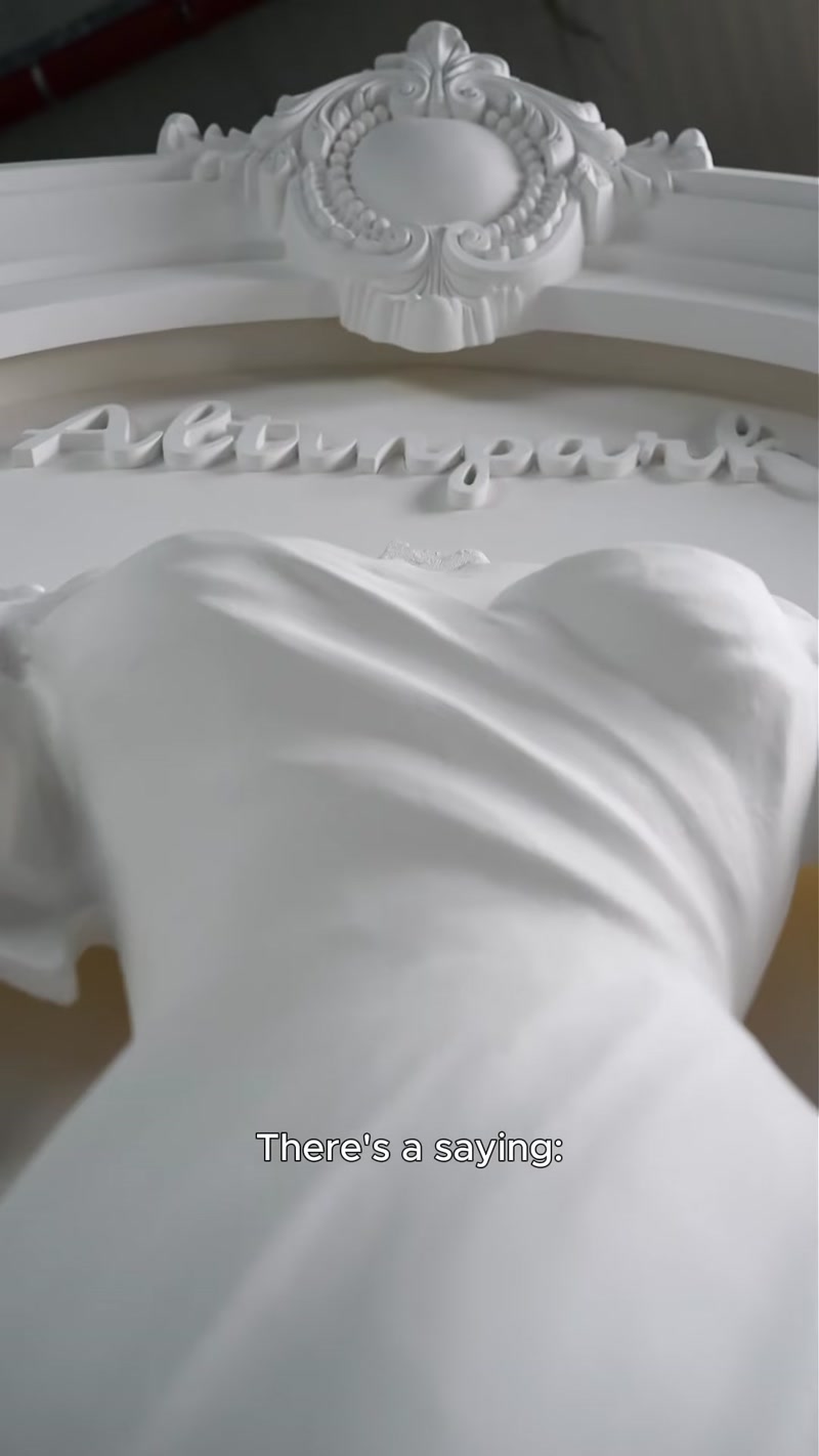 Basorelief cu rochie de mireasă într-o arcadă iluminată