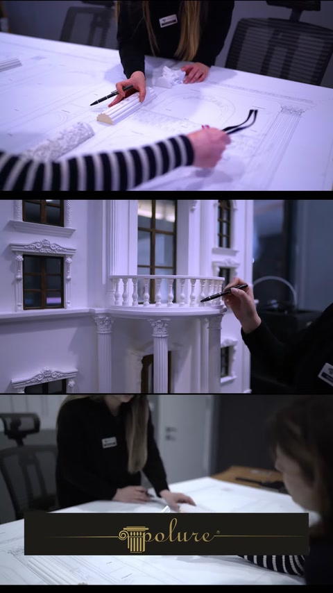 Planurile tehnice ghidează realizarea machetei de fațadă cu balustrade.
