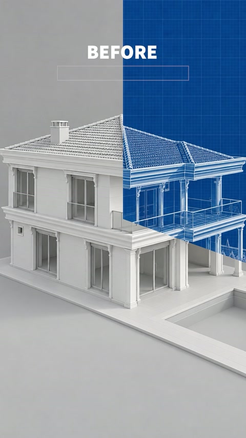 Model tridimensional al vilei cu fațadă decorativă în proiectare