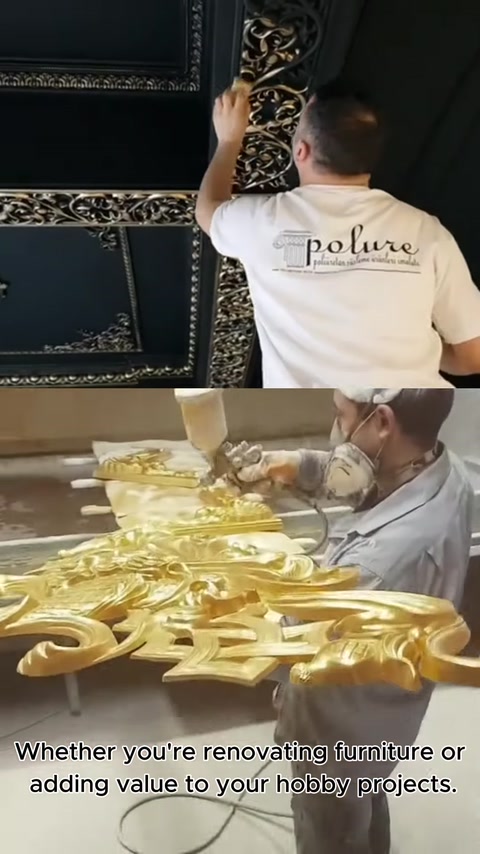 Vopsirea cu pistolul a unui element decorativ auriu alungit