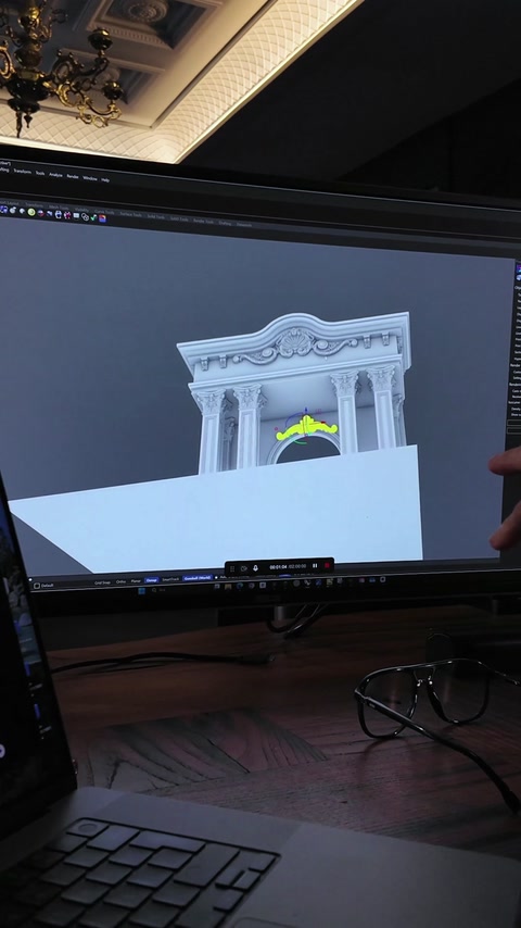 Vedere unghiulară a cornișei și arcadei în model 3D