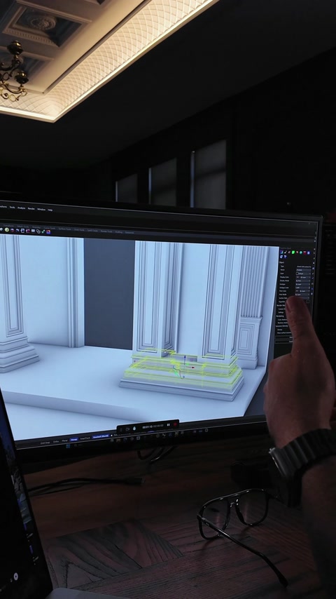 Coloanele portalului evidențiate în modelul digital al proiectului