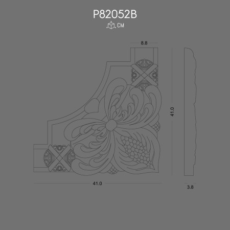 P82052B Corner arm wall with decorative pattern in polyurethane