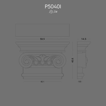 P5040I Polyurethane column with Byzantine, Roman, Greek pattern, decorative column and capital patterns in polyurethane.