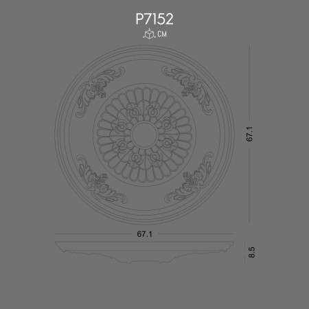 P7152 Polyurethane wall rosette with decorative pattern. Polyurethane decoration products