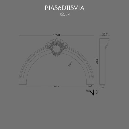 P1456D115VIA Decoratiune din poliuretan pentru placare exterioara de fațadă din poliuretan. Ferestre cu arcada semirotunda. 
