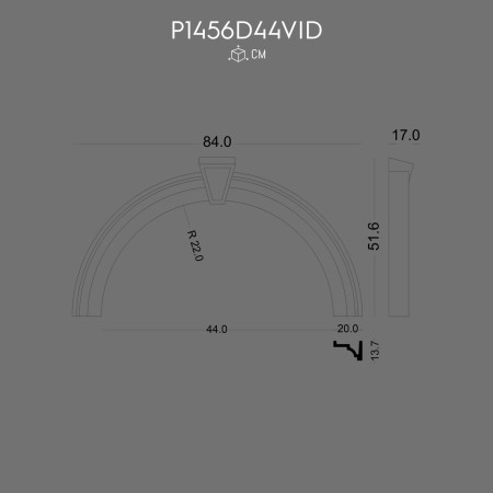 P1456D44VID Decoratiune  din poliuretan prefabricat pentru margine fereastră de exterior cu arcada semirotunda