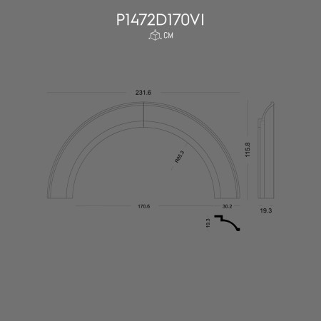 P1472D170VI Perete exterior din poliuretan arcada semirotunda