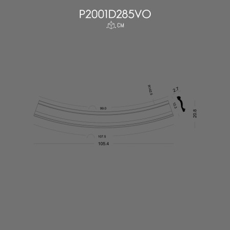 P2001D285VO Decoratiune din  poliuretan pentru margine de perete cu arcada semirotunda 