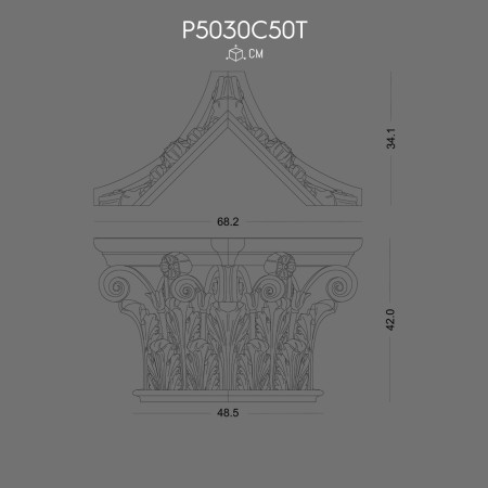 P5030C50T Fabricare coloană din poliuretan cu model bizantin, roman, greac, coloană decorativa și modele de capitel din poliuretan.