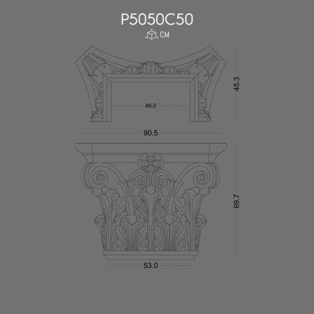 P5050C50 Pilastru din poliuretan cu modele decorative si capitelii din poliuretan