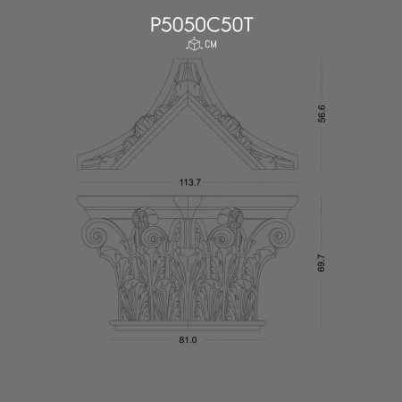 P5050C50T Coloană din poliuretan cu model bizantin, roman, greac, coloană decorativa și modele de capitel din poliuretan.
