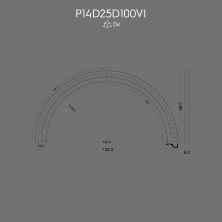 P14D25D100VI Decoratiune din  poliuretan pentru margine exterior de perete cu arcada semirotunda. 