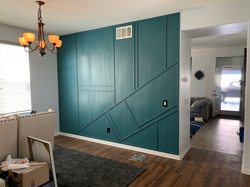 Living Room Wall Lath eșantion de imagini de aplicație Cu șipcile de perete vopsibile, puteți adăuga o atmosferă modernă sufrageriei dvs. și puteți crea diferite modele pe pereții dvs. cu șipcile 