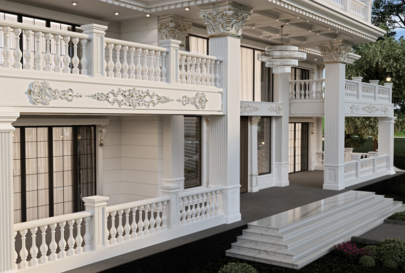 Detalii elegante ale stâlpului care combină estetica și eleganța în decorarea exterioară a vilei
