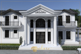A Perfect Space, Classical Splendor on the Exterior of a Luxury Villa Emphasizes the potential of classical splendor on the exterior of luxury villas to create a perfect space Headboard indicates that exterior designs ad
