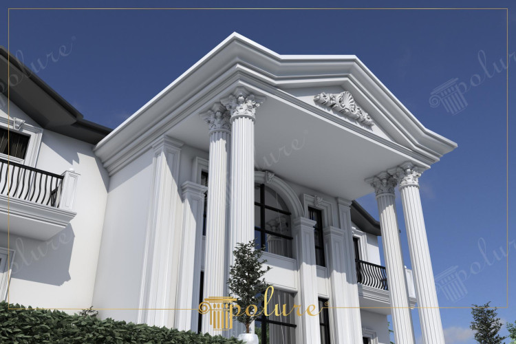 A Perfect Space, Classical Splendor on the Exterior of a Luxury Villa Emphasizes the potential of classical splendor on the exterior of luxury villas to create a perfect space Headboard indicates that exterior designs add classic splendor to luxury villas Rich details, ornate columns, with elegant ornaments and fascinating façade elements, these designs represent the pinnacle of luxury and aesthetics Architectural details in perfect harmony This title aims to be a source of inspiration for those who are interested in exterior designs that add value and attract attention to luxury residences.