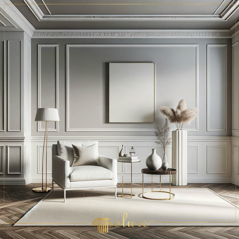 Decor modern pentru sufragerie Echipat cu muluri de perete și tavan cu eleganță minimalistă