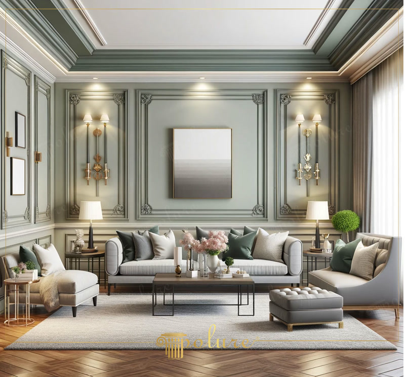 Întâlnire armonioasă de clasic și modern, efect elegant al mulurilor de perete și tavan din camera de zi Livingul este un refugiu liniștit în casa noastră, precum și o reflectare a simțului nostru estetic. Livingul prezentat în imagine este un exemp