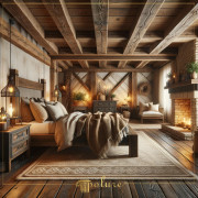 A Warm Home Rustic Bedroom Enriched with Polyurethane Beams This rustic bedroom blends old-world charm with modern design elements to create a cozy home. The bed at the center of the room sits invitingly under 