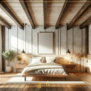 Rustic Bedroom Decoration Enriched with Natural Magnificence Polyurethane Wooden Beams The bedroom in this image is an example of rustic decoration where polyurethane wooden beams and decorative products are blended with light and natura