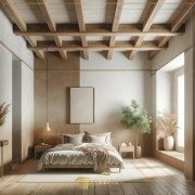 Rustic Bedroom Design Enriched with Polyurethane Wood Imitations Reflecting the feeling of naturalness and warmth of rustic design, this bedroom has gained a modern touch with the use of polyurethane wooden beams an