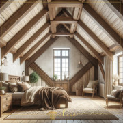 Rustic Loft Elegance The Magic Touch of Wood and Polyurethane The warmth and naturalness of rustic design are reinterpreted in this loft bedroom with the modern use of wooden beams and polyurethane. High ceilings