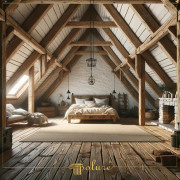 Rustic Bedroom Modernized with Polyurethane in the Elegant Shade of Wooden Roof Beams Rustic decoration adds a friendly atmosphere to living spaces by emphasizing the warmth and aesthetic beauty of natural materials. The use of polyuret