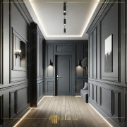 Linii moderne în decorarea coridorului, combinație elegantă de șipci și plinte din poliuretan